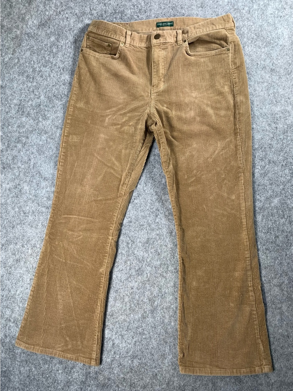 Ralph Lauren Classic Bootcut Corduroy Pants in Camel and Green Label